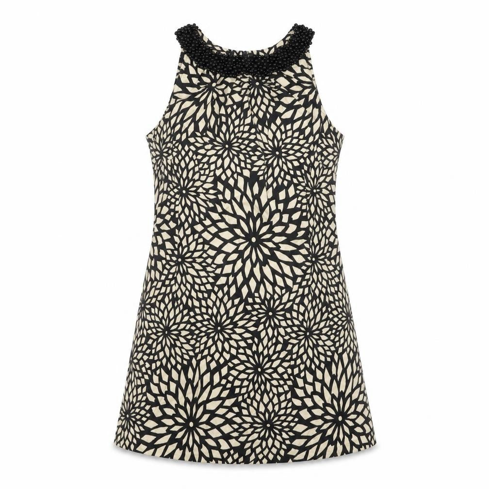 Principles Women’s Black Beige Floral Shift Dress Size 14 Beaded