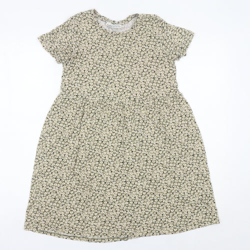 Pull&Bear Women’s Green Floral Skater Dress Size S Short Sleeve