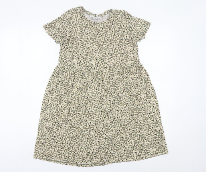 Pull&Bear Women’s Green Floral Skater Dress Size S Short Sleeve