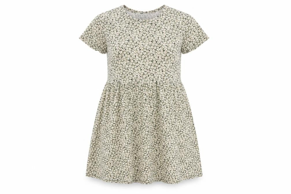 Pull&Bear Women’s Green Floral Skater Dress Size S Short Sleeve