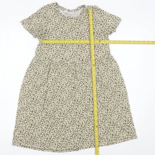 Pull&Bear Women’s Green Floral Skater Dress Size S Short Sleeve