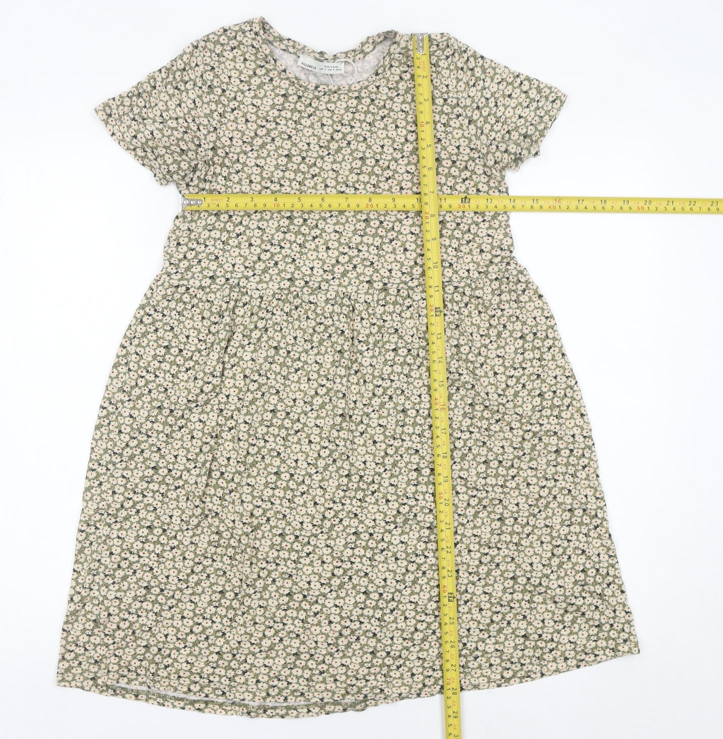 Pull&Bear Women’s Green Floral Skater Dress Size S Short Sleeve