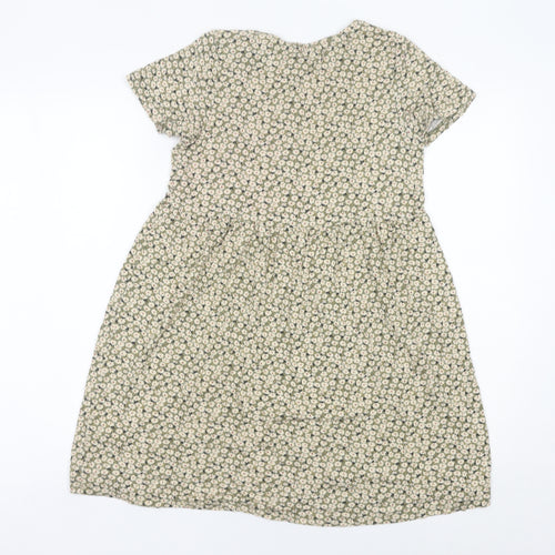 Pull&Bear Women’s Green Floral Skater Dress Size S Short Sleeve