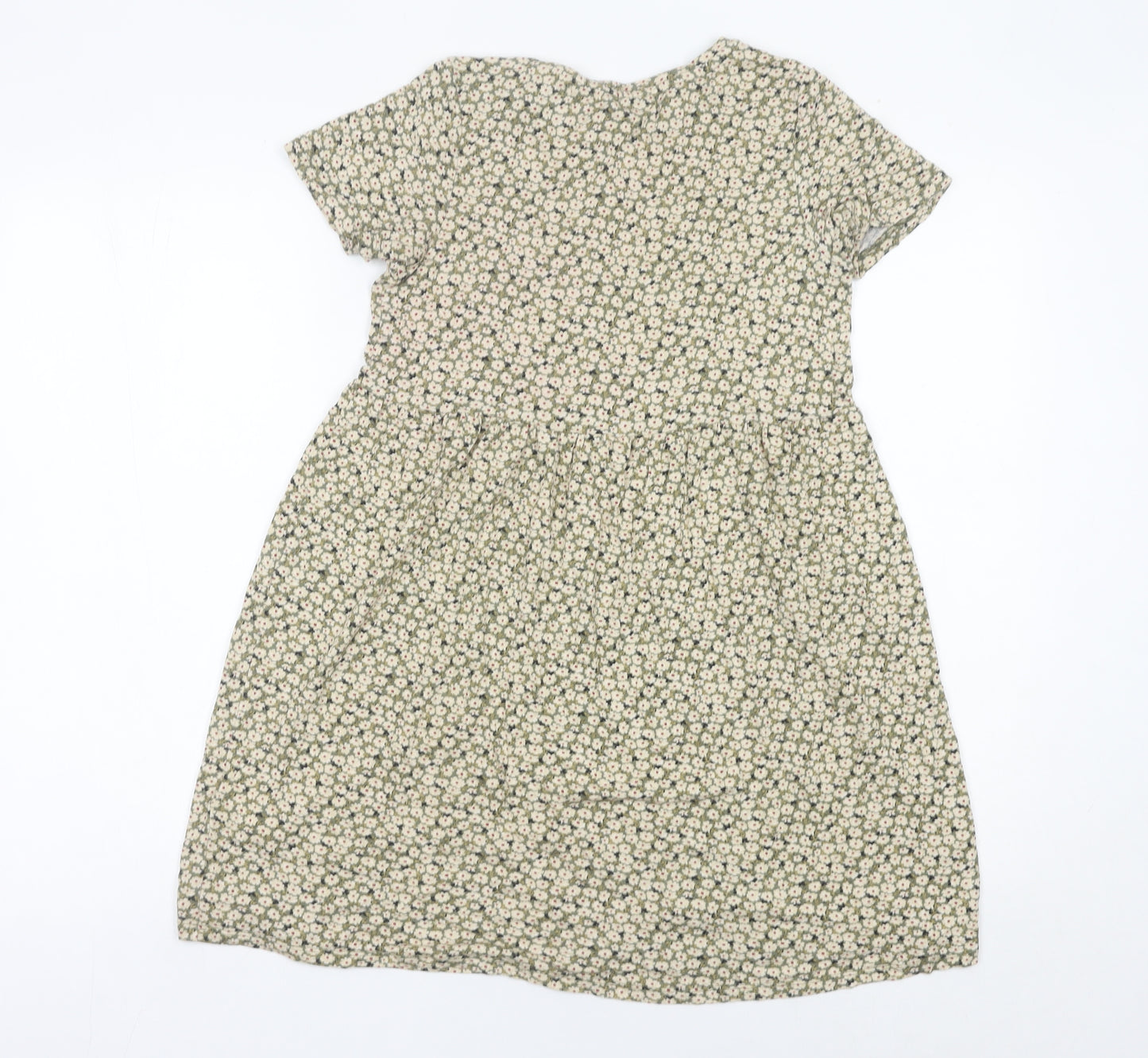 Pull&Bear Women’s Green Floral Skater Dress Size S Short Sleeve