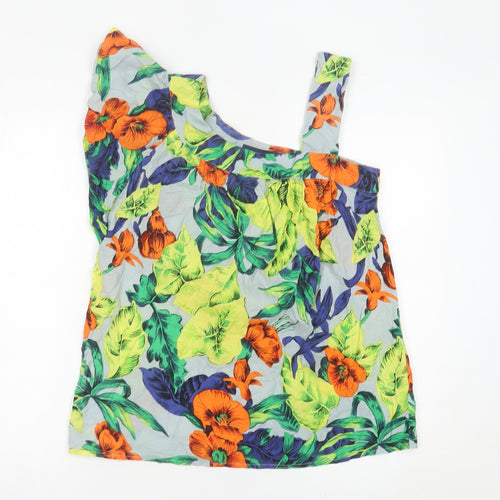 French Connection Women’s Multicoloured Floral One Shoulder Cotton Blouse Size 8