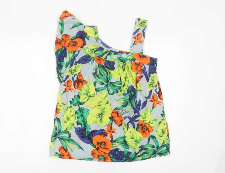 French Connection Women’s Multicoloured Floral One Shoulder Cotton Blouse Size 8