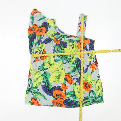 French Connection Women’s Multicoloured Floral One Shoulder Cotton Blouse Size 8