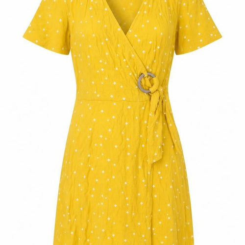 Next Women’s Yellow Wrap Dress Size 6 Short Sleeve V-Neck