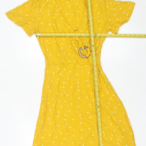 Next Women’s Yellow Wrap Dress Size 6 Short Sleeve V-Neck