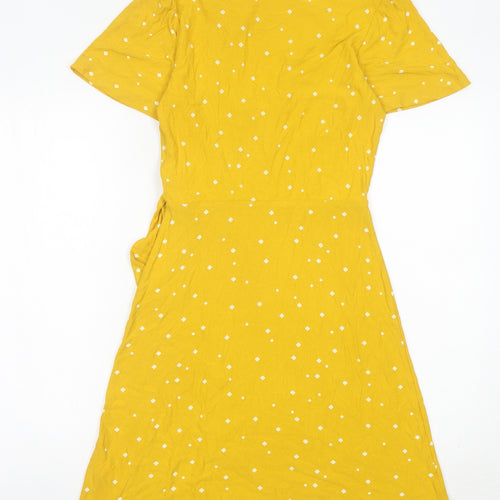 Next Women’s Yellow Wrap Dress Size 6 Short Sleeve V-Neck
