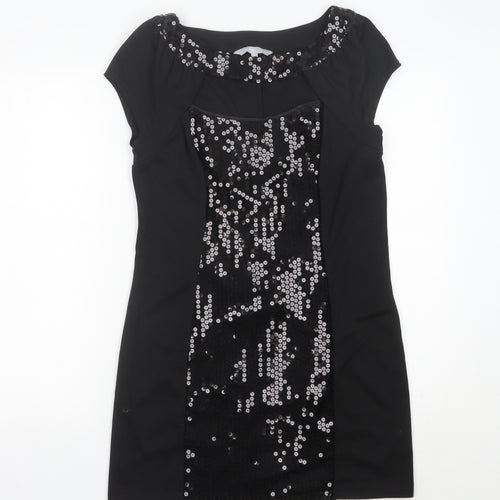 Red Herring Women’s Black Sequin Short Sleeve Bodycon Dress Size 14