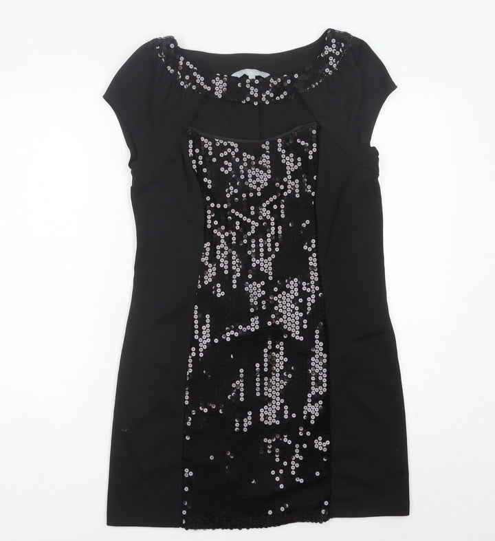 Red Herring Women’s Black Sequin Short Sleeve Bodycon Dress Size 14