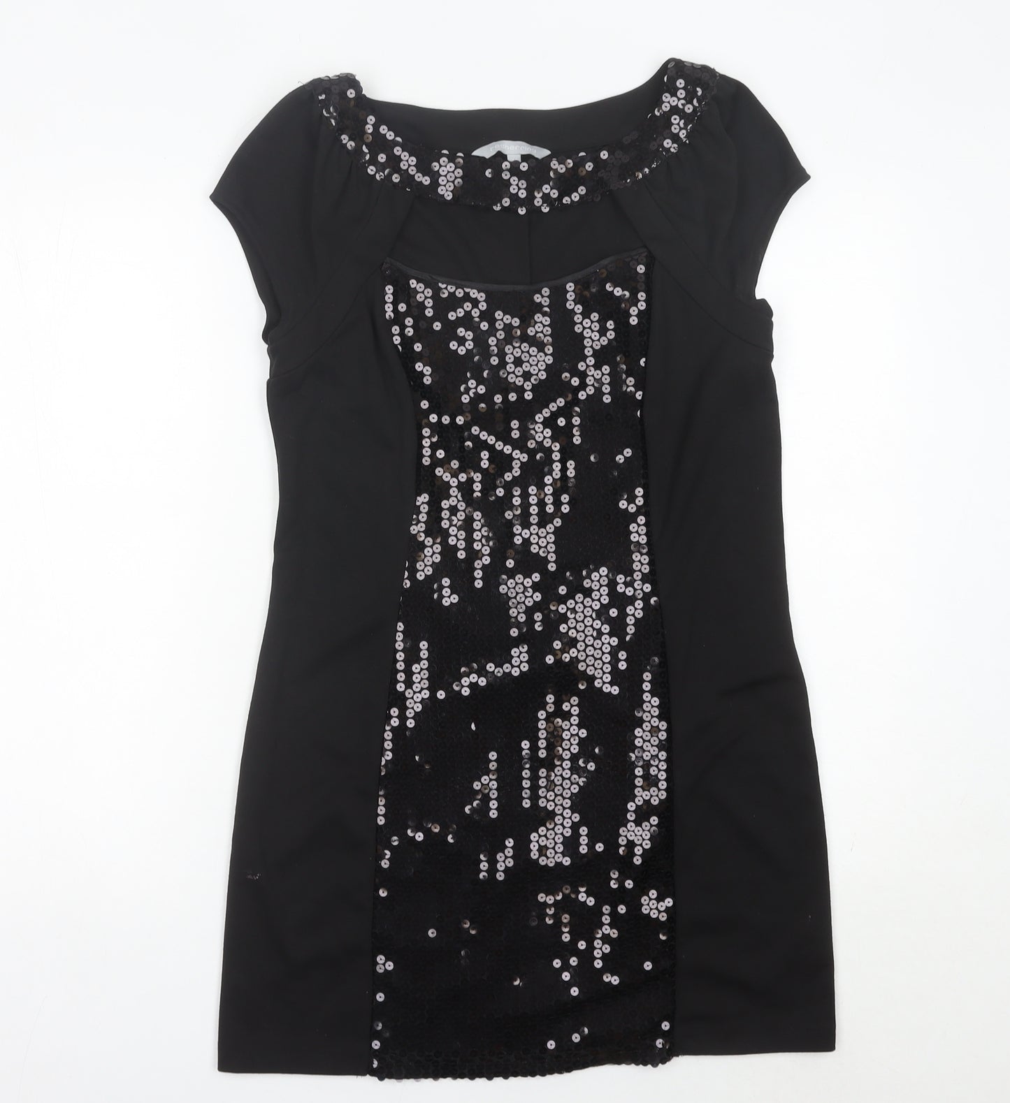 Red Herring Women’s Black Sequin Short Sleeve Bodycon Dress Size 14