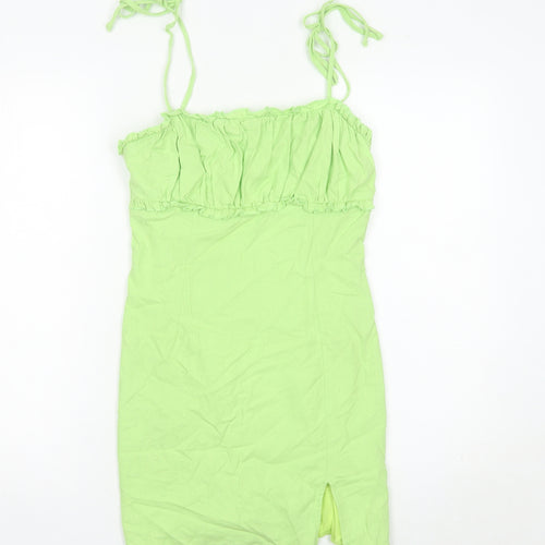 Blue Blush Women’s Green Bodycon Mini Dress Size S Sleeveless Ruffle Zip