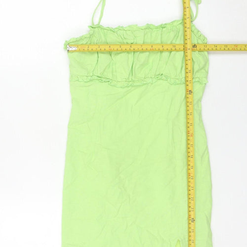 Blue Blush Women’s Green Bodycon Mini Dress Size S Sleeveless Ruffle Zip