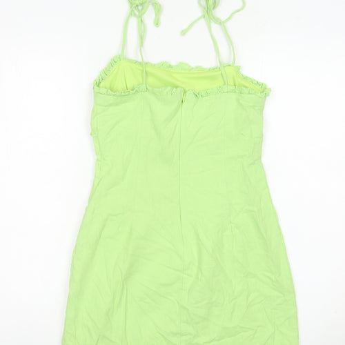 Blue Blush Women’s Green Bodycon Mini Dress Size S Sleeveless Ruffle Zip