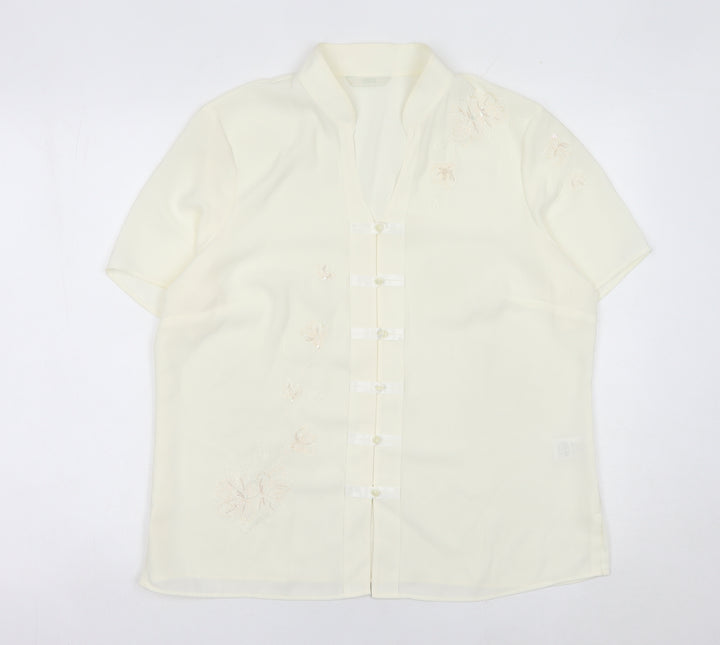 Marks and Spencer Women’s Ivory Embroidered Blouse Size 16 Short Sleeve