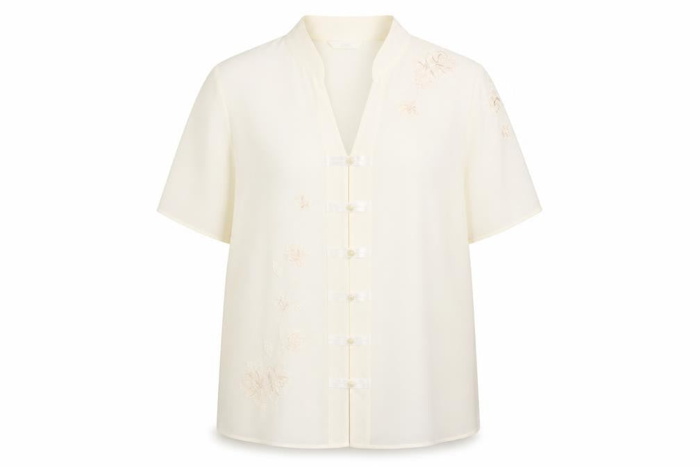Marks and Spencer Women’s Ivory Embroidered Blouse Size 16 Short Sleeve