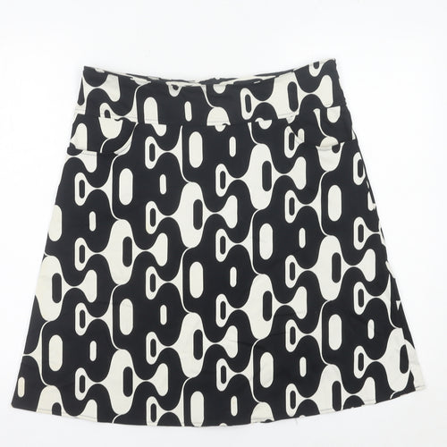 Topshop Women Black White Geometric A-Line Stretch Skirt Size 12