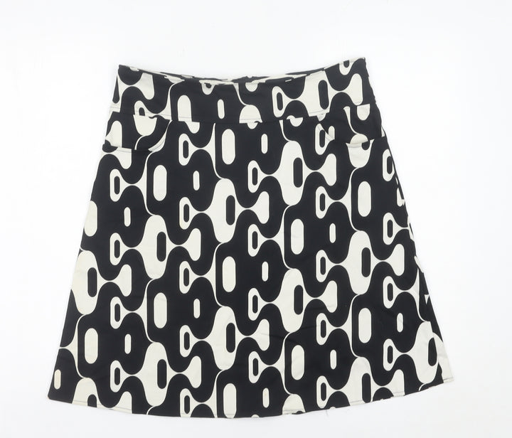 Topshop Women Black White Geometric A-Line Stretch Skirt Size 12