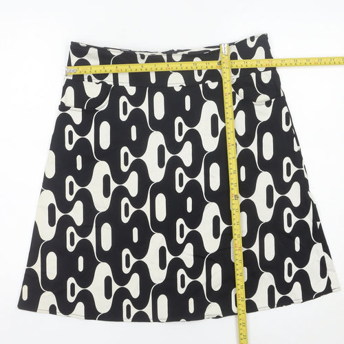 Topshop Women Black White Geometric A-Line Stretch Skirt Size 12