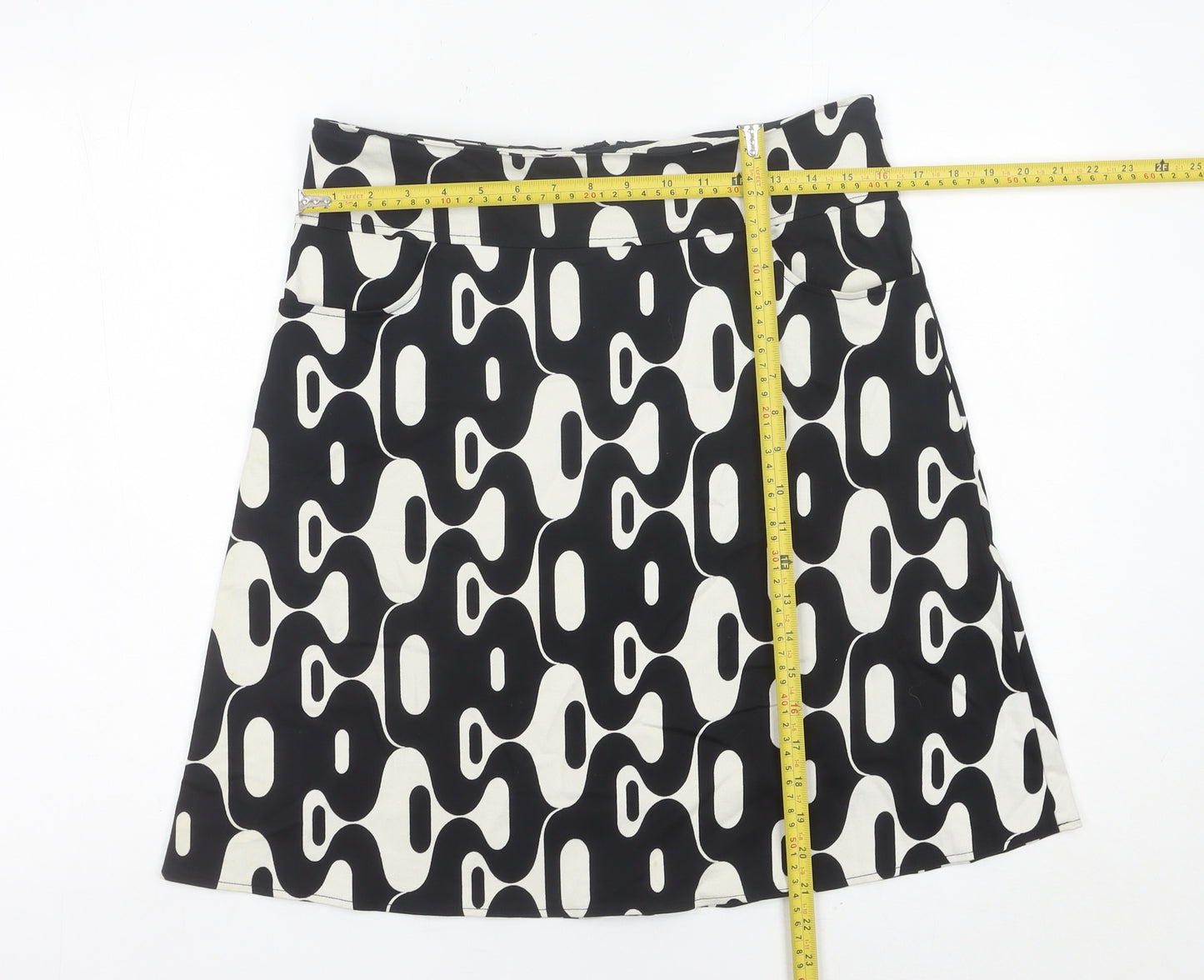 Topshop Women Black White Geometric A-Line Stretch Skirt Size 12
