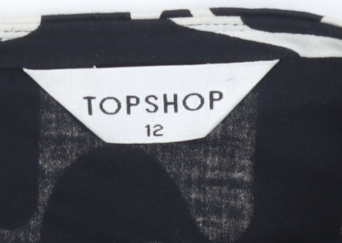 Topshop Women Black White Geometric A-Line Stretch Skirt Size 12
