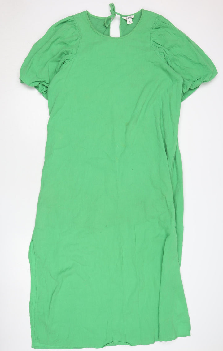 Monki Women’s Green Cotton Shift Dress Size M Puff Sleeve Casual