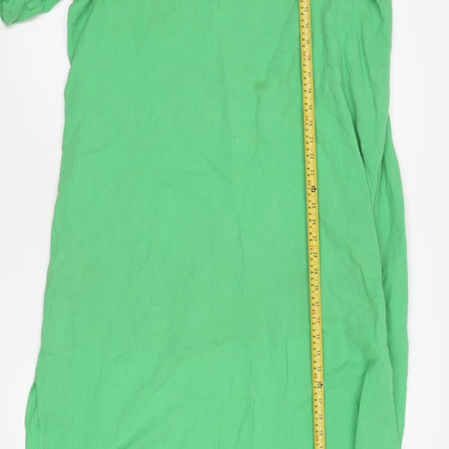 Monki Women’s Green Cotton Shift Dress Size M Puff Sleeve Casual