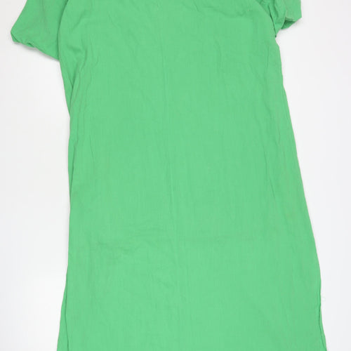 Monki Women’s Green Cotton Shift Dress Size M Puff Sleeve Casual