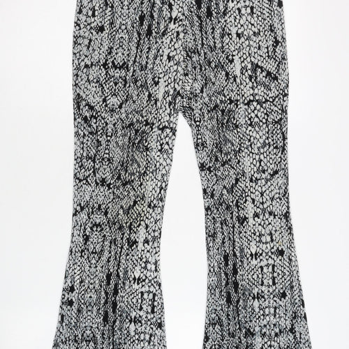 Topshop Women’s Black Animal Print Flared Trousers Size 10 Polyester