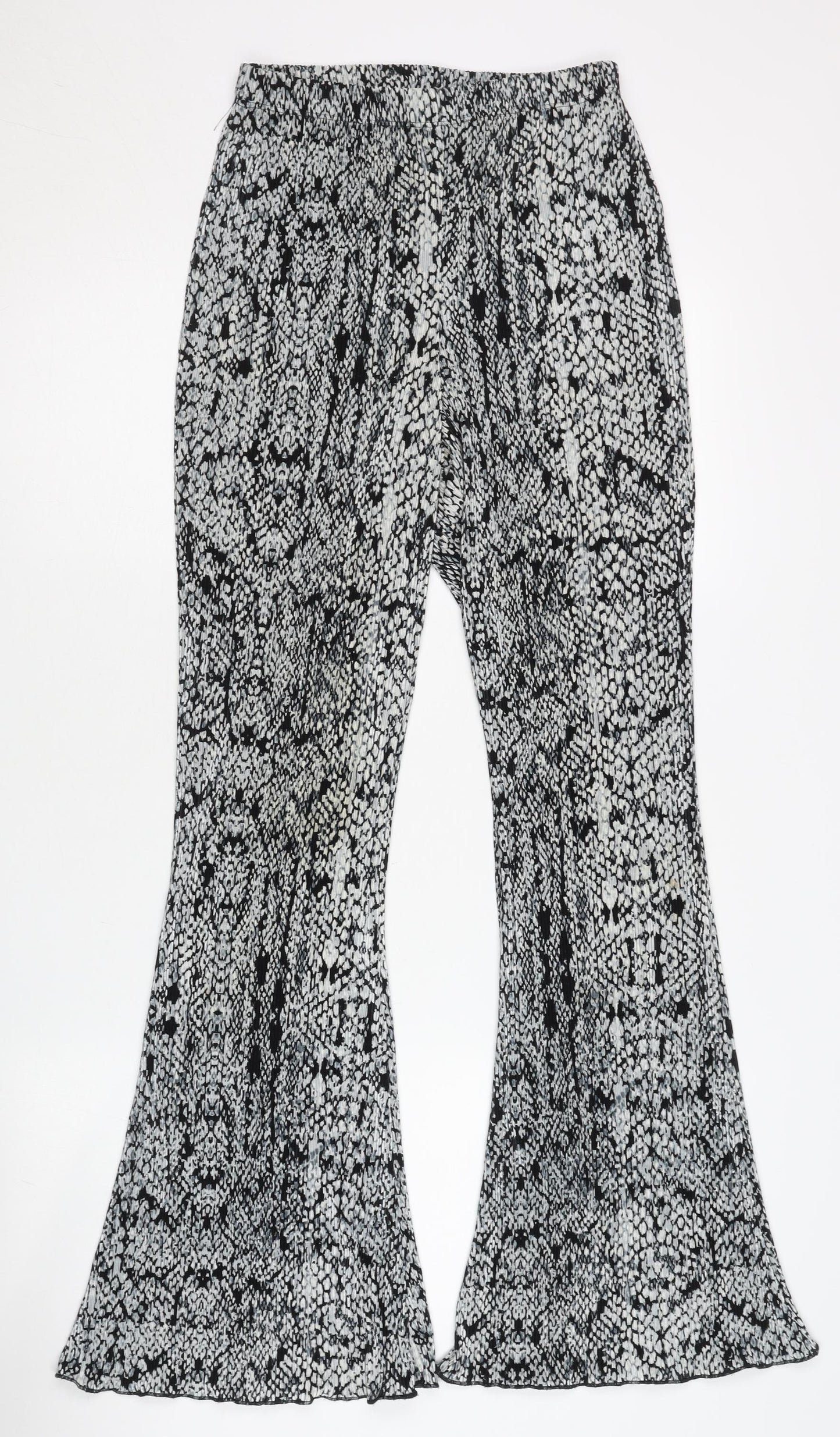 Topshop Women’s Black Animal Print Flared Trousers Size 10 Polyester
