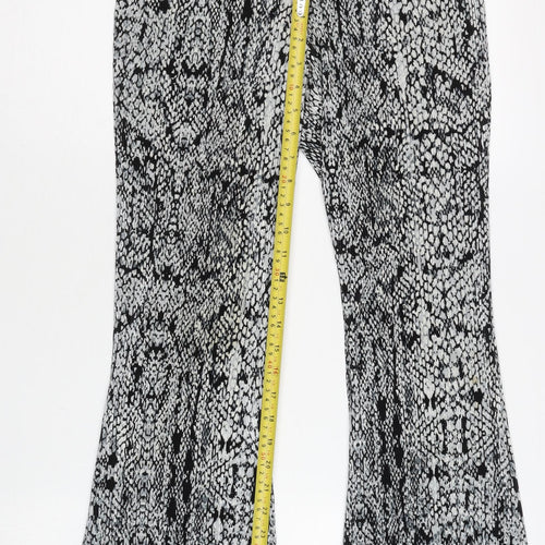 Topshop Women’s Black Animal Print Flared Trousers Size 10 Polyester