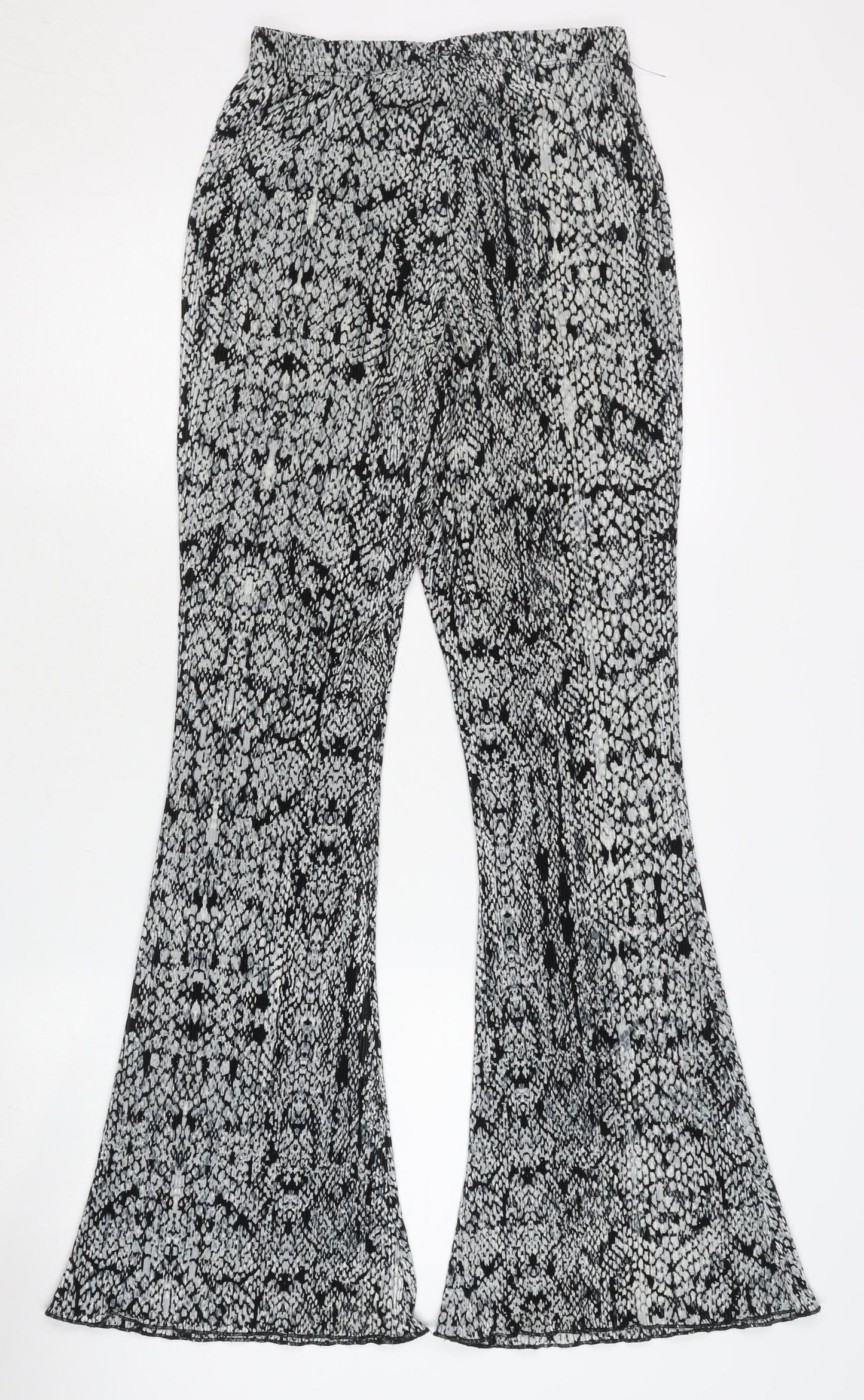 Topshop Women’s Black Animal Print Flared Trousers Size 10 Polyester