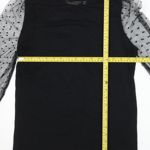 Boden Womens Black Sheer Polka Dot Puff Sleeve High Neck Blouse UK 6