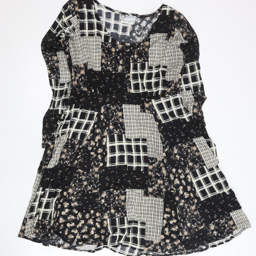 M Collection Womens Black Beige Patchwork Floral Knee Dress M
