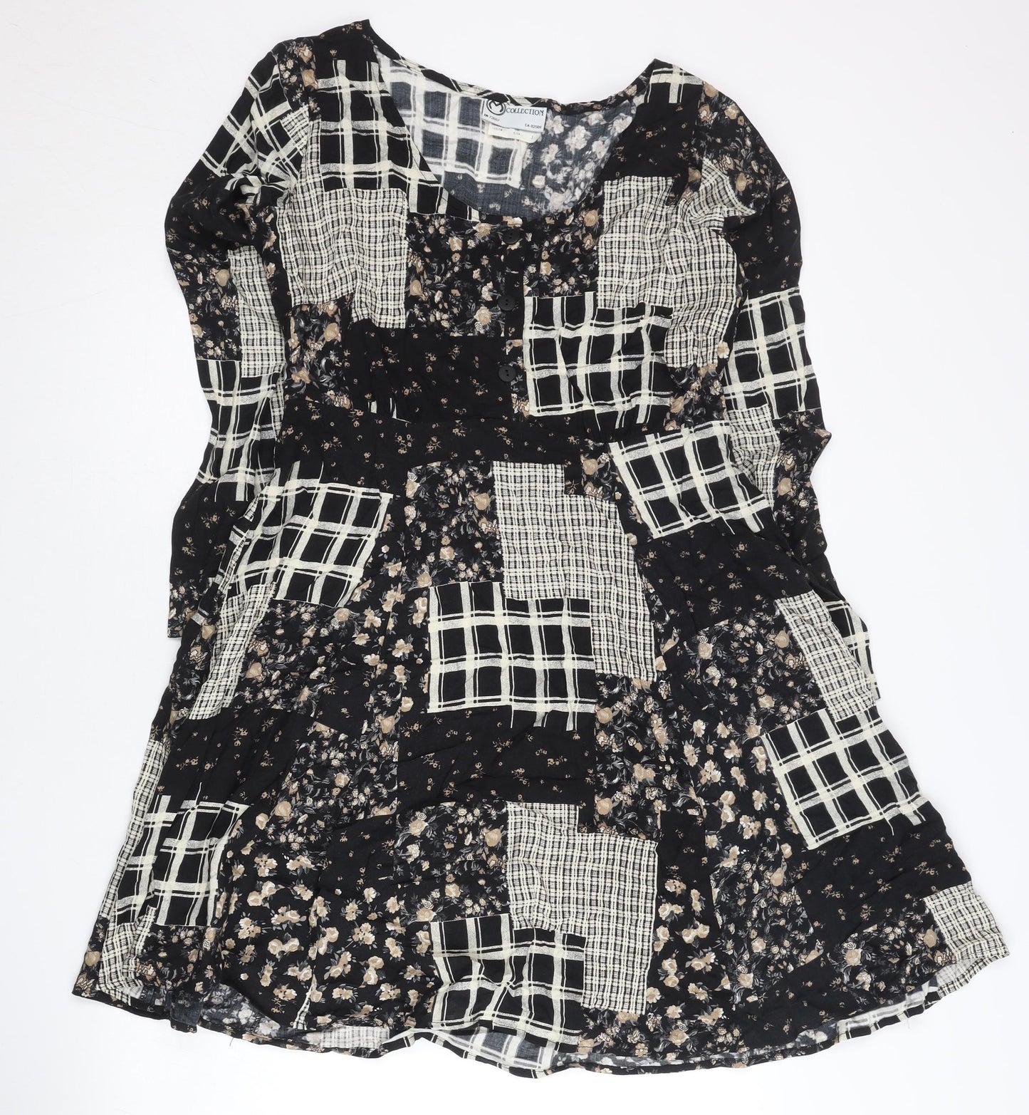 M Collection Womens Black Beige Patchwork Floral Knee Dress M