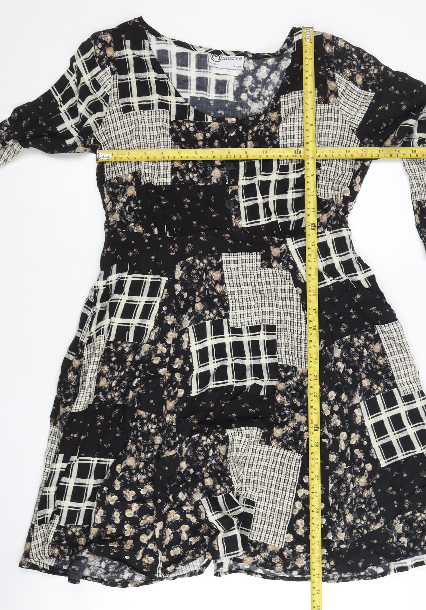 M Collection Womens Black Beige Patchwork Floral Knee Dress M