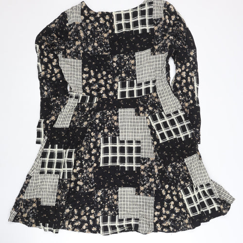 M Collection Womens Black Beige Patchwork Floral Knee Dress M