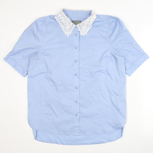 Culture Women’s Blue Lace Collar Button-Up Shirt Short Sleeve M