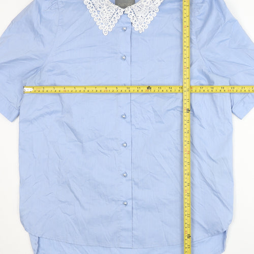 Culture Women’s Blue Lace Collar Button-Up Shirt Short Sleeve M
