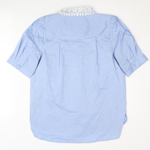 Culture Women’s Blue Lace Collar Button-Up Shirt Short Sleeve M