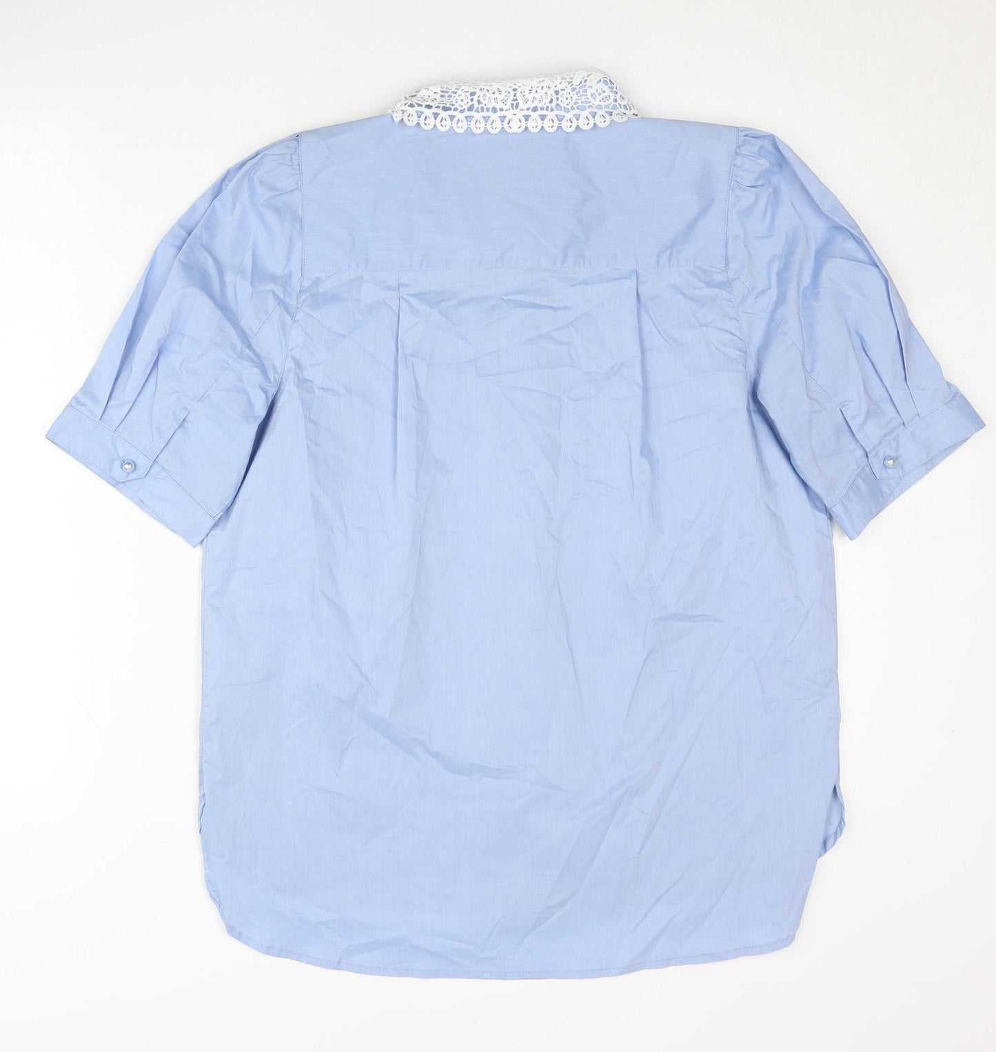 Culture Women’s Blue Lace Collar Button-Up Shirt Short Sleeve M