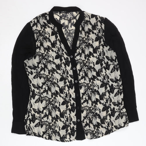 Roman Women's Black Floral Butterfly Chiffon Button-Up Shirt Size 14