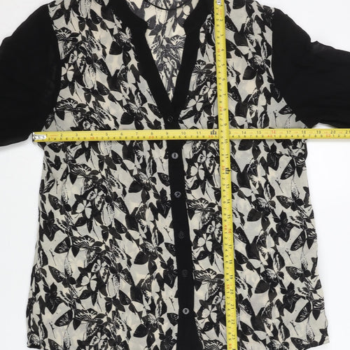 Roman Women's Black Floral Butterfly Chiffon Button-Up Shirt Size 14
