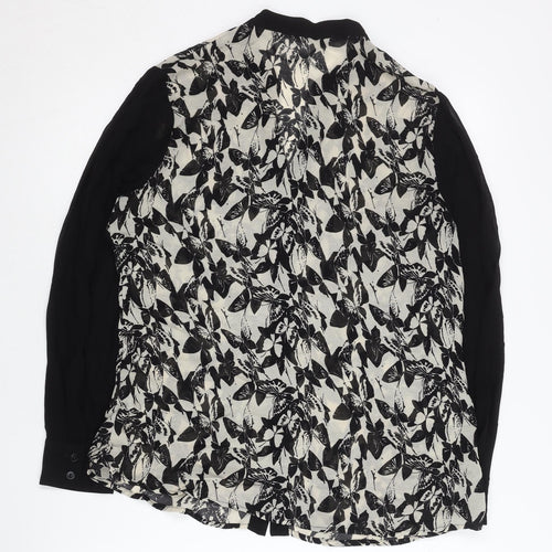 Roman Women's Black Floral Butterfly Chiffon Button-Up Shirt Size 14
