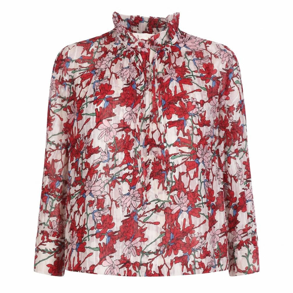 Front view of Louche Women's Multicoloured Floral Blouse, size 8, Tunic Style