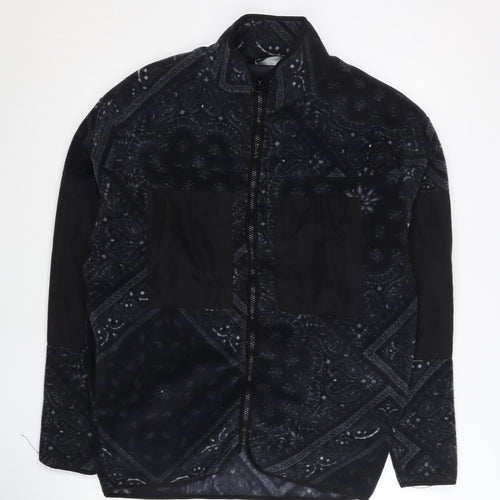 ASOS DESIGN Men’s Black Paisley Fleece Jacket Small Regular Zip