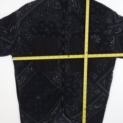ASOS DESIGN Men’s Black Paisley Fleece Jacket Small Regular Zip