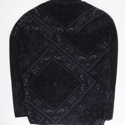 ASOS DESIGN Men’s Black Paisley Fleece Jacket Small Regular Zip